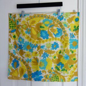 Vtg 20” x 21.5” VERA Yellow Gold Blue Floral Silk Scarf